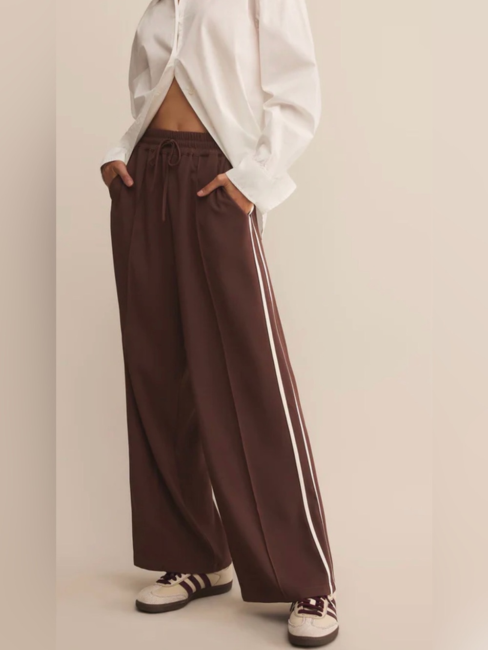 Saunder Track Pant- Wide Leg Drawstring Track Pants in Chocolate Brown